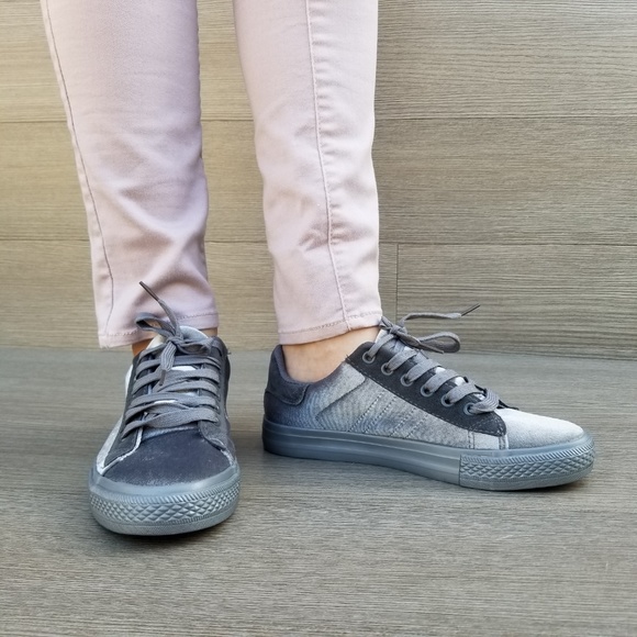 Gray Velvet Fashion Low Top Sneakers - Picture 8 of 8